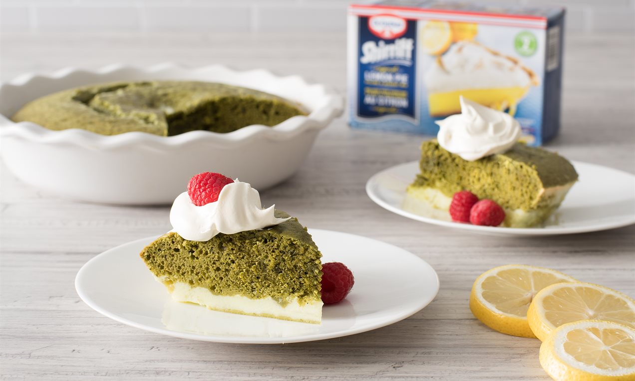 Gâteau-pouding au citron et au matcha