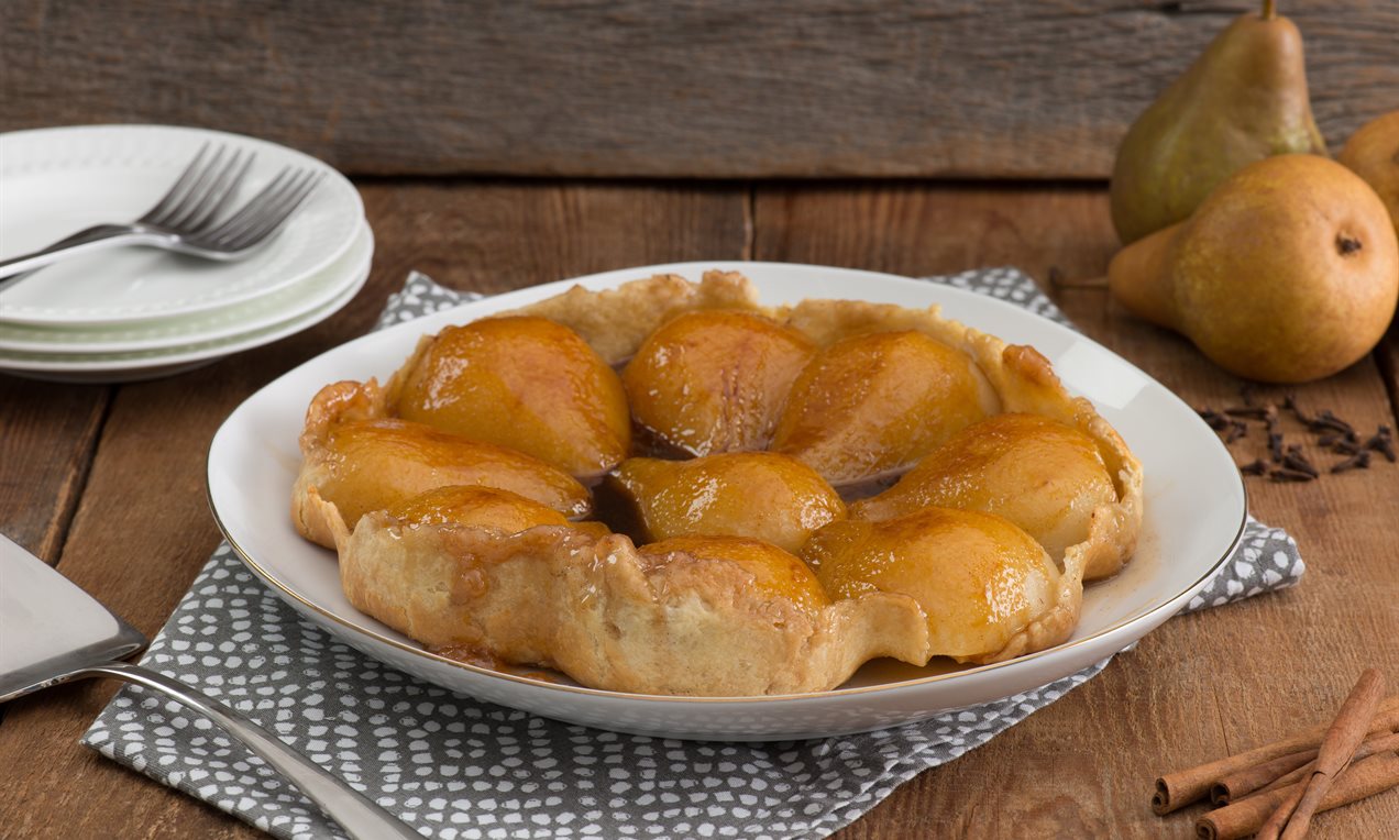 Tarte tatin aux poires pochées épicées